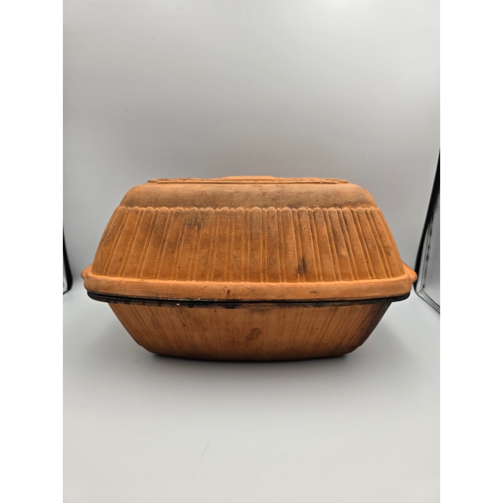 Oven Brique Terracotta Clay Baker Roaster Large Brown‎ Good Seasoned Fluted Lid